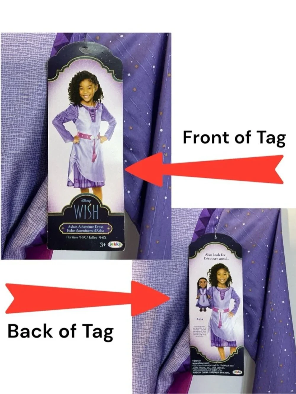 Disney Wish Asha Adventure Dress Up Costume Purple Girls Small 4-6X NEW